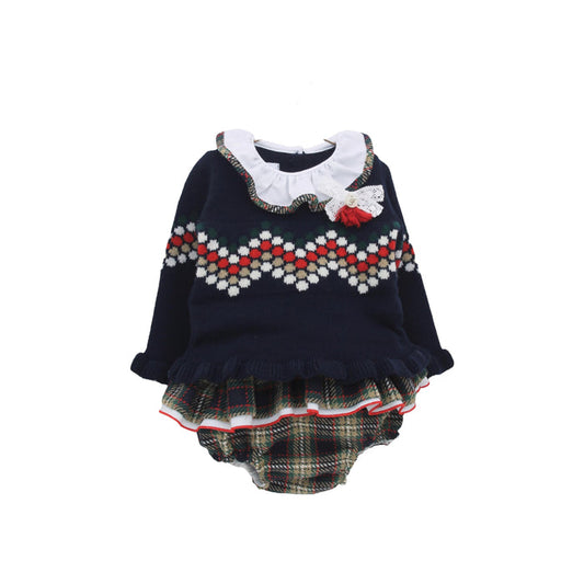 Ignacia Half-Knitted Bloomers Tartan Set