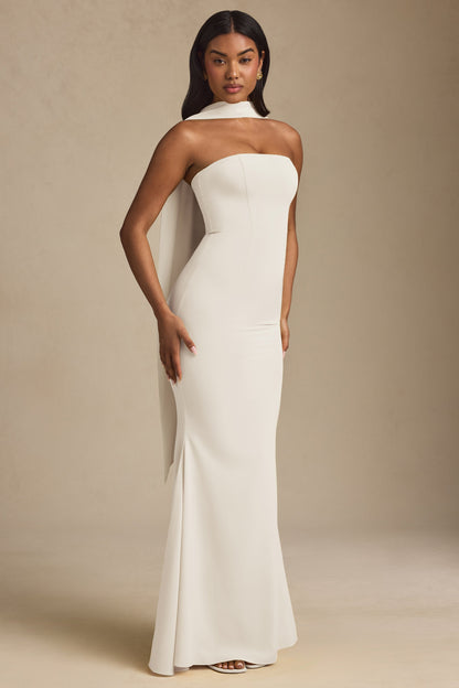 Scarf-Detail Strapless Gown in Ivory