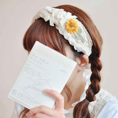 Japanese Mori Girl Lace Wide-Band Crossed Sunflower Headband