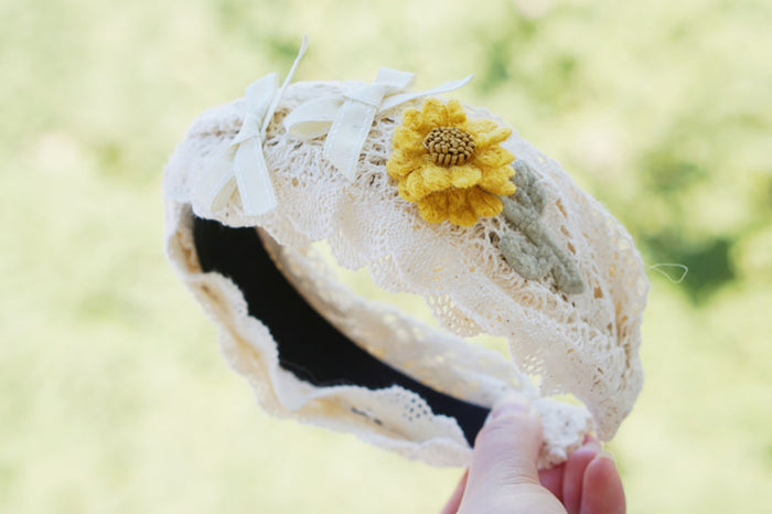 Japanese Mori Girl Lace Wide-Band Crossed Sunflower Headband