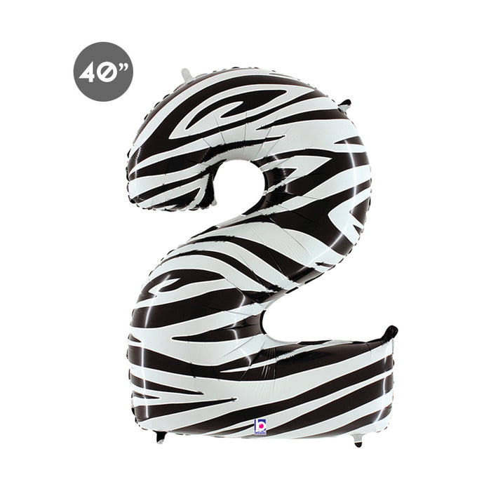 Jumbo Zebra Number 2 Foil Balloon 40-inch - Animal Themed Second Birthday Balloon & Anniversary Decor