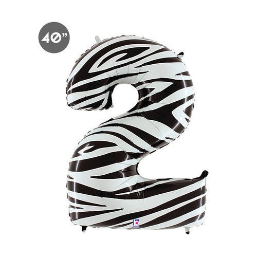 Jumbo Zebra Number 2 Foil Balloon 40-inch - Animal Themed Second Birthday Balloon & Anniversary Decor
