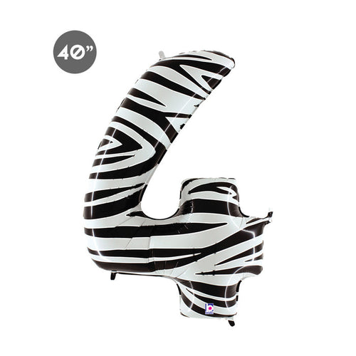 Jumbo Zebra Number 4 Foil Balloon 40-inch - Animal Themed Fourth Birthday Balloon & Anniversary Decor
