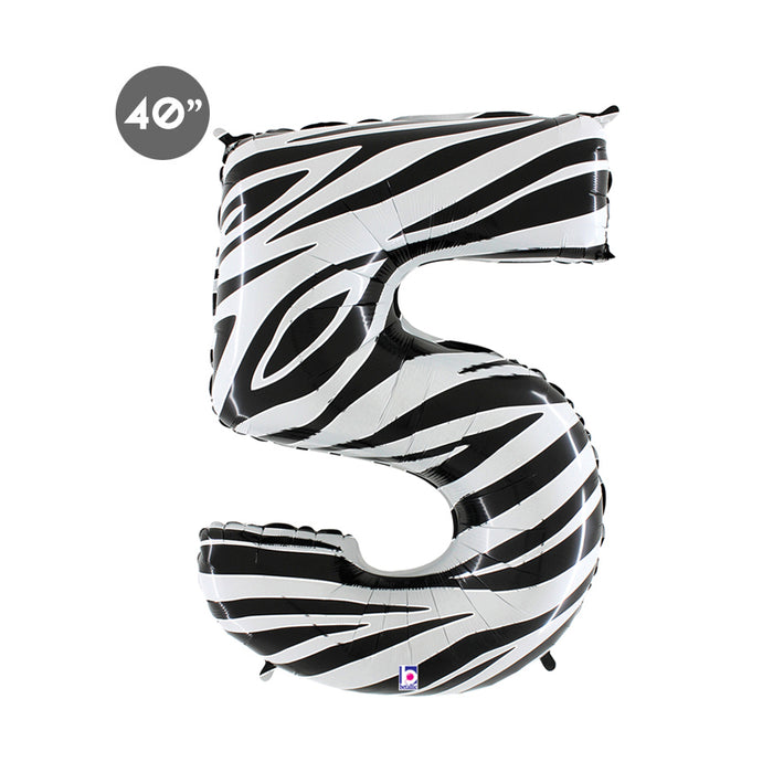 Jumbo Zebra Number 5 Foil Balloon 40-inch - Animal Themed Fifth Birthday Balloon & Anniversary Decor