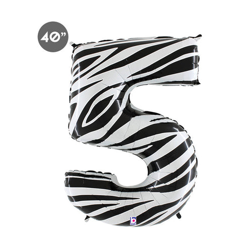 Jumbo Zebra Number 5 Foil Balloon 40-inch - Animal Themed Fifth Birthday Balloon & Anniversary Decor