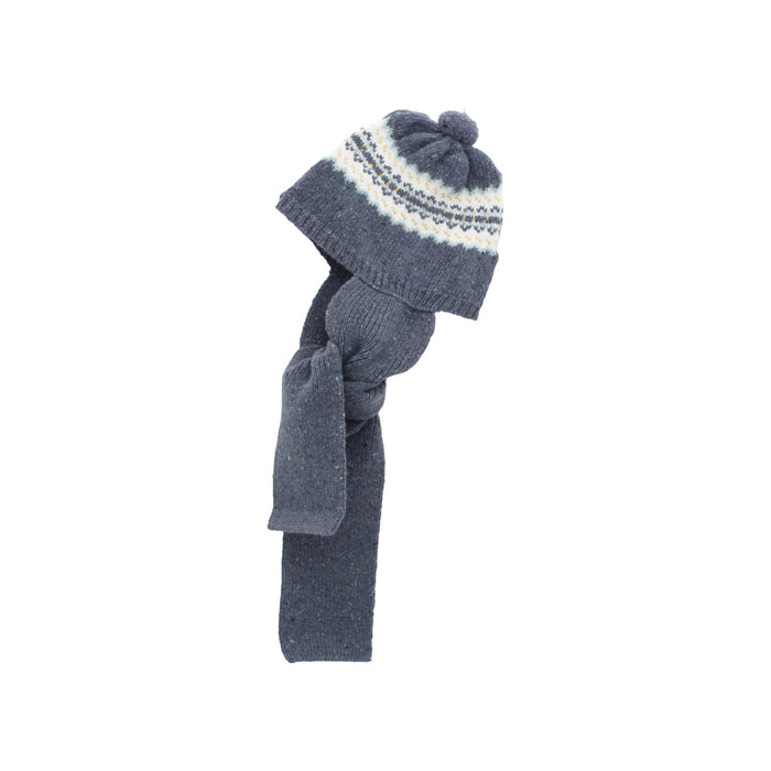 Kendall knitted Blue Beanie Hat with Scarf