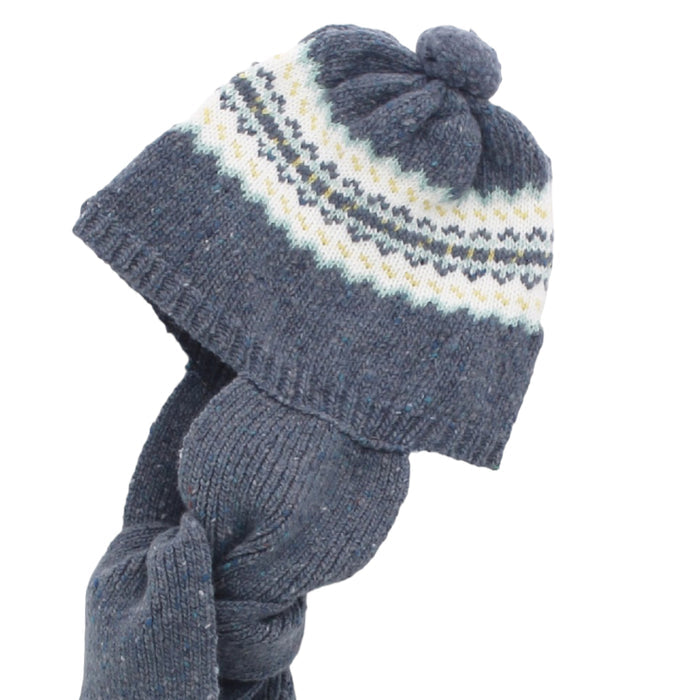 Kendall knitted Blue Beanie Hat with Scarf