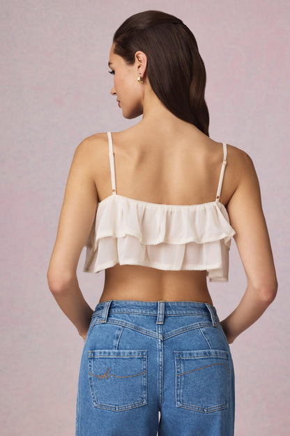 Ruffled Cropped Camisole Top in Ivory