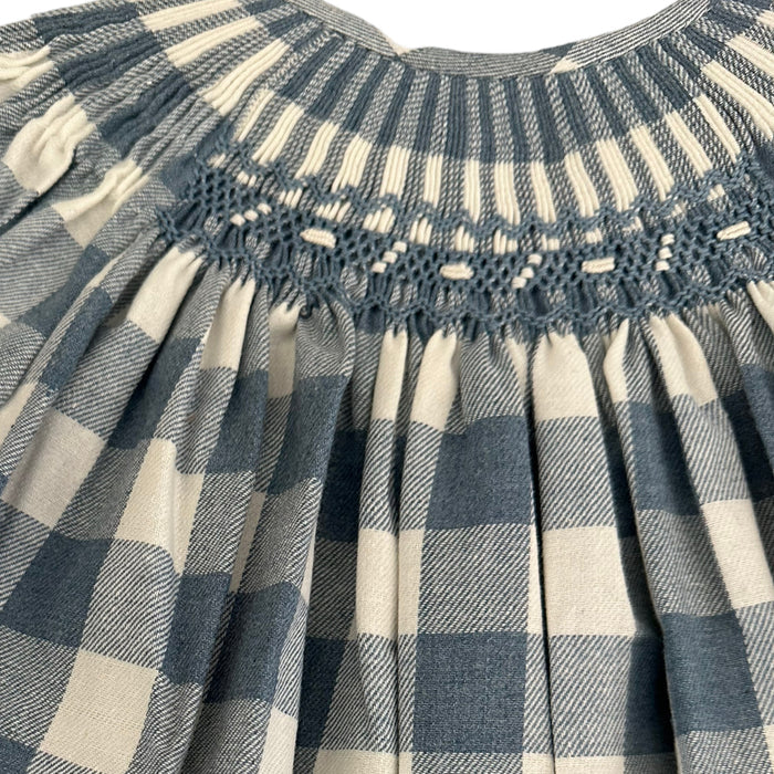 Lara Handsmocked Macro Gingham Blue Dress