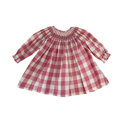 Lara Handsmocked Macro Gingham Pink Dress