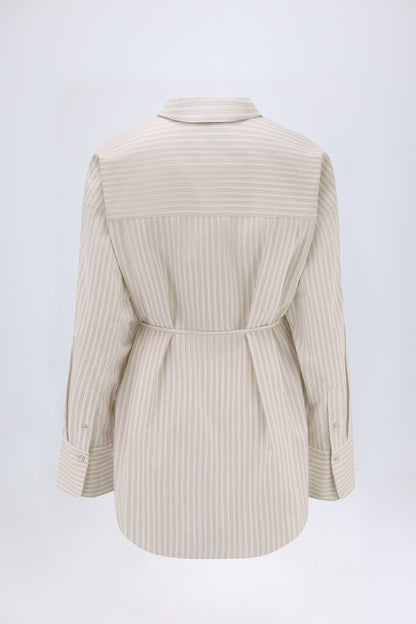 Oversized Cotton-Poplin Shirt in Taupe Stripe