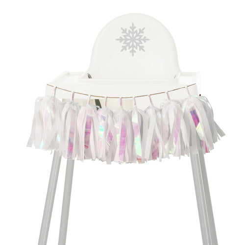 Let It Snow Iridescent High Chair Garland - Iridescent White Winter Party Decor, Winter Wedding, Frozen Party Theme, Frozen Birthday, Winter Wonderland, White Christmas Decorations by GenWoo Shop