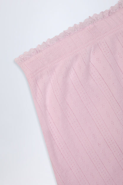Pointelle Mid-Rise Straight-Leg Trousers in Baby Pink
