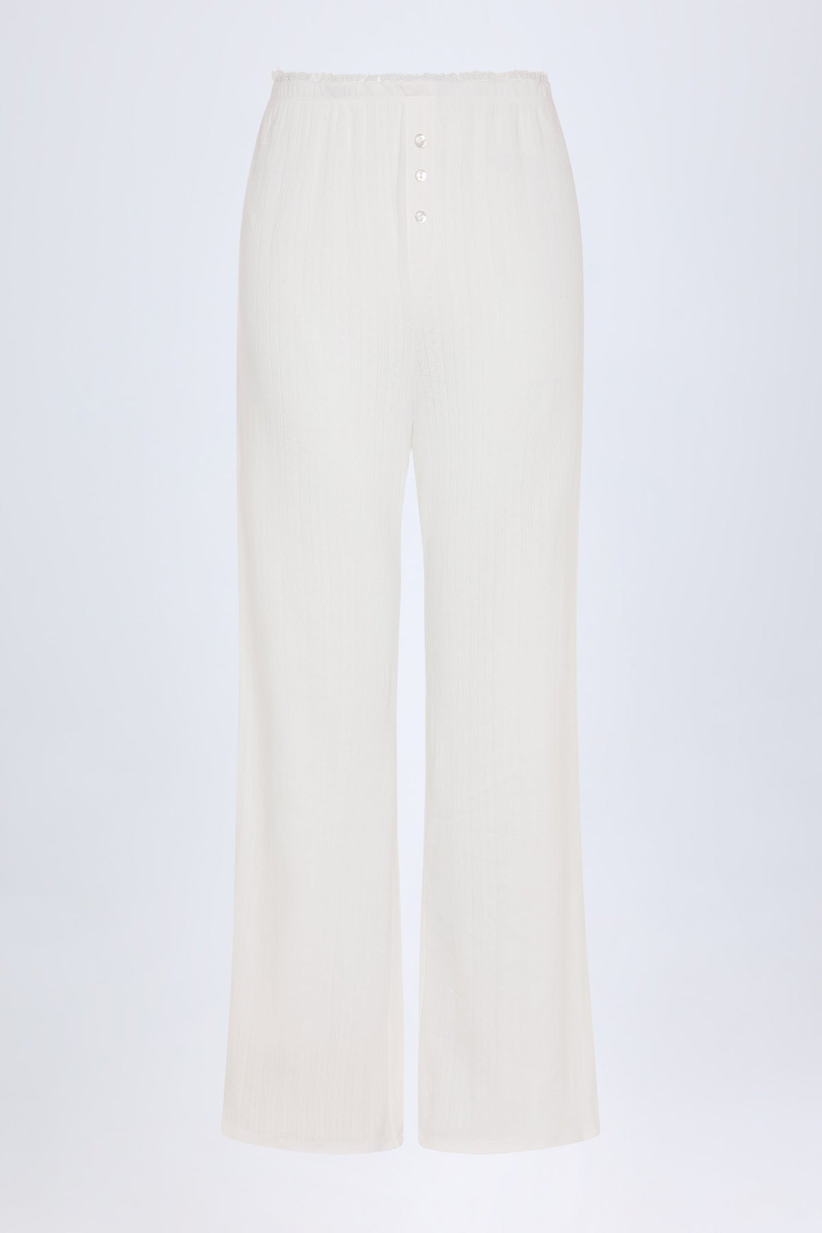 Pointelle Mid-Rise Straight-Leg Trousers in White