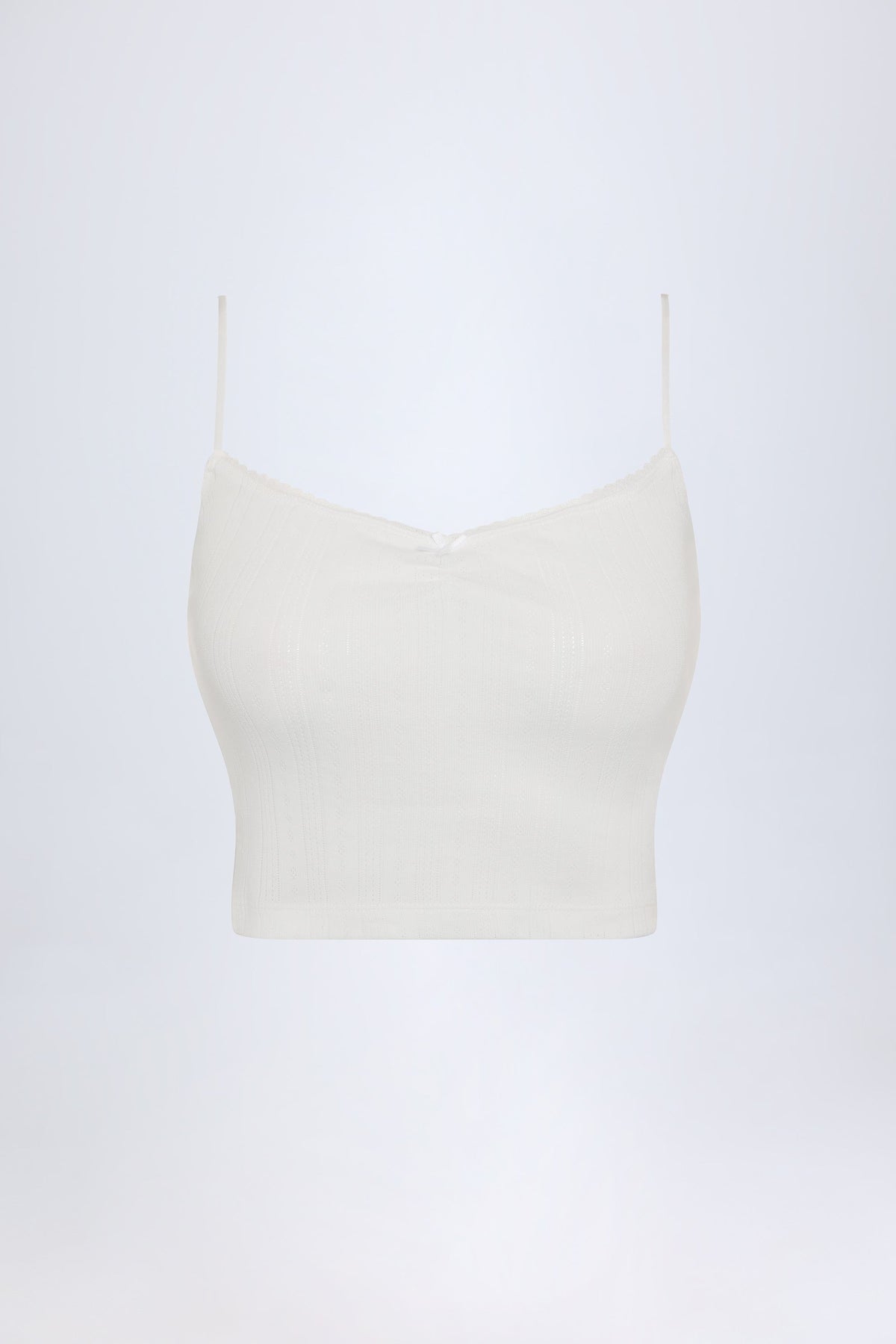 Pointelle Ruched Camisole Crop Top in White