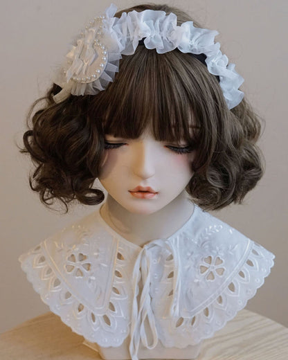 Lolita white bow lace heart headband