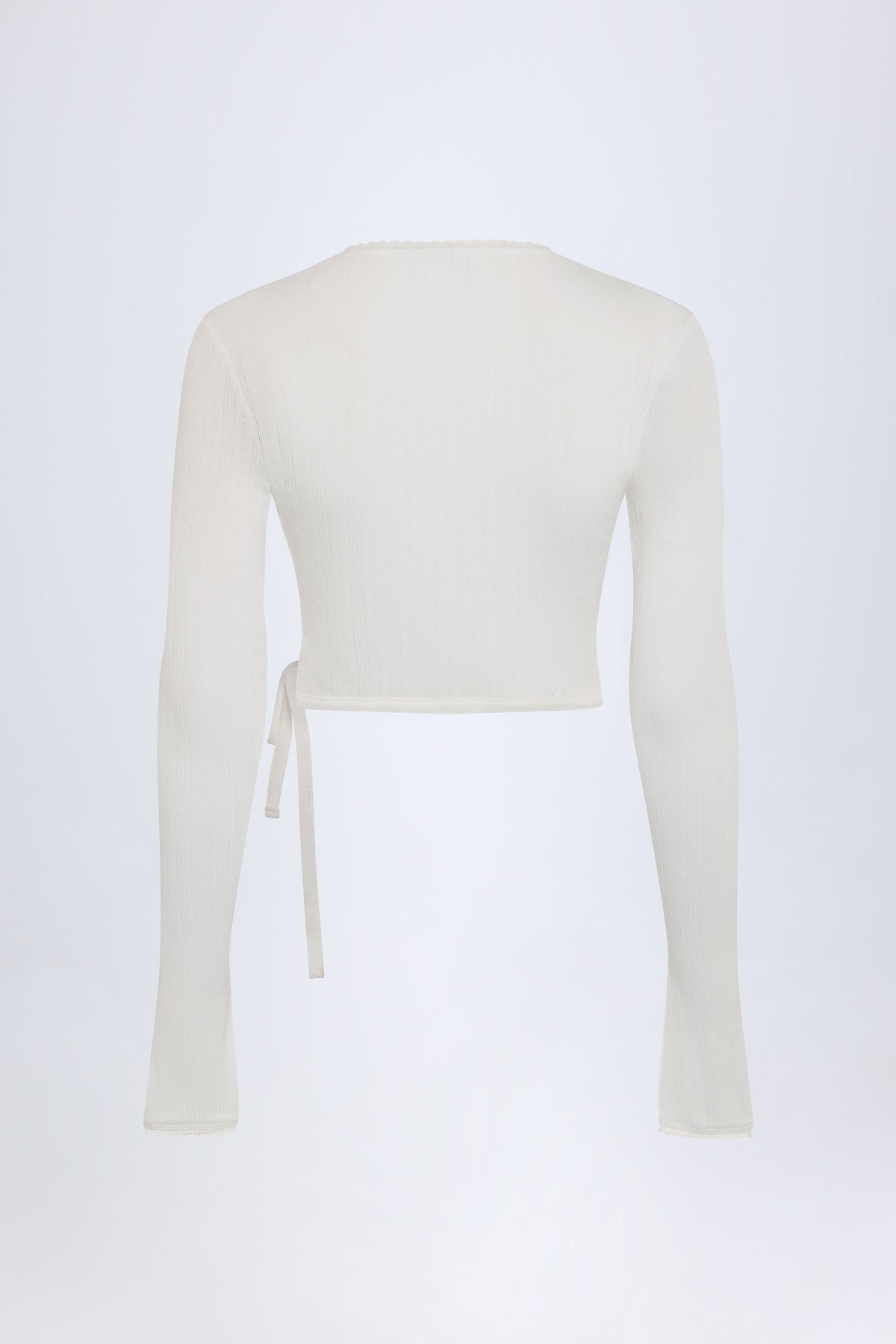 Pointelle Wrap Crop Top in White