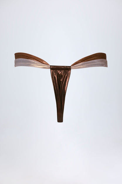 Ruched Thong Bikini Bottoms in Bronze Gold