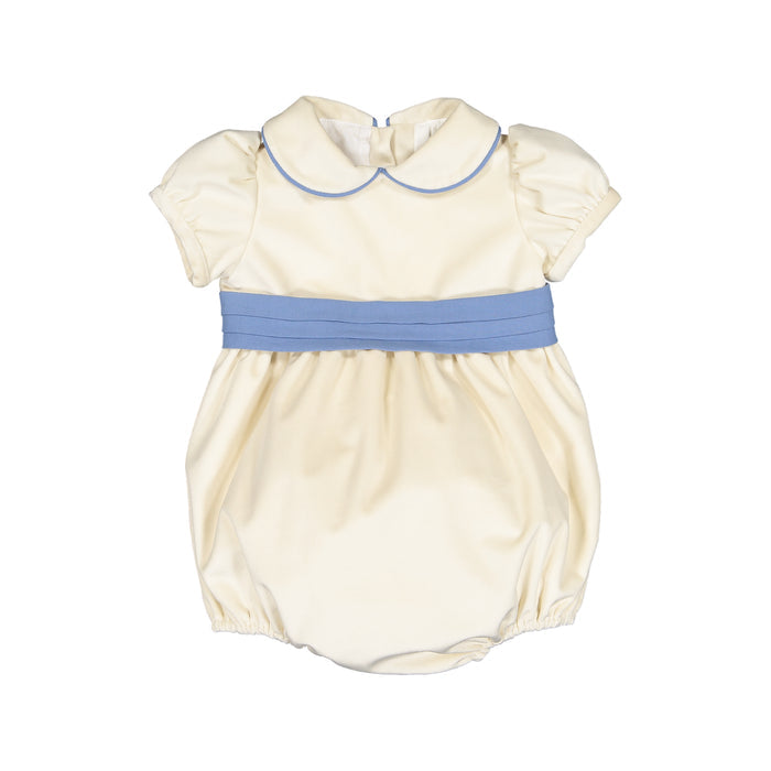 Martina Royal Velvet Off-White/Ivory and Blue Romper