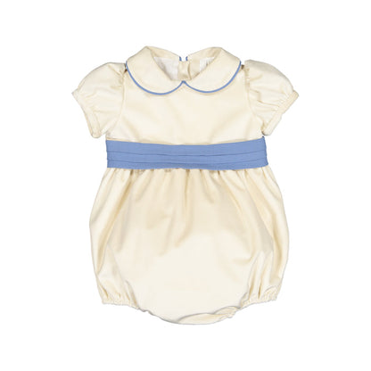 Martina Royal Velvet Off-White/Ivory and Blue Romper