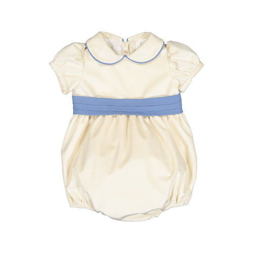 Martina Royal Velvet Off-White/Ivory and Blue Romper