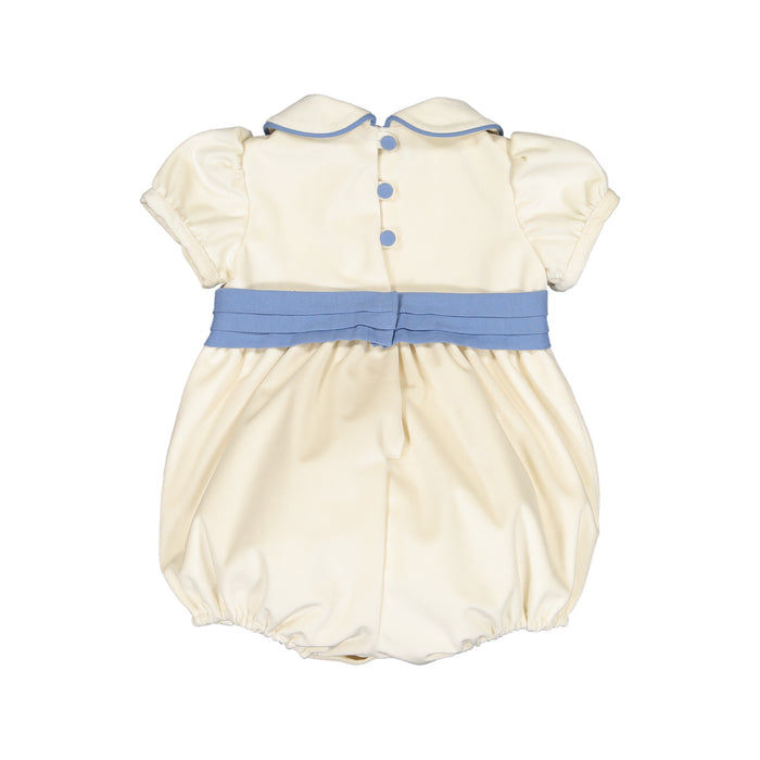 Martina Royal Velvet Off-White/Ivory and Blue Romper