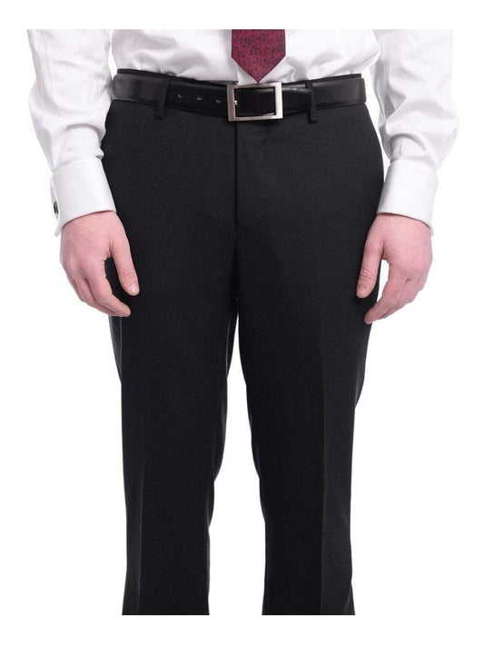 Arthur Black PANTS Mens Arthur Black Slim Fit Black Tonal Houndstooth Flat Front Wool Dress Pants
