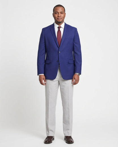Mens Classic Fit Solid Royal Blue Two Button Wool Blazer Sportcoat