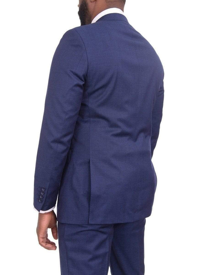 Label M TWO PIECE SUITS Mens Extra Slim Fit Blue Textured Two Button Wool Blend Suit