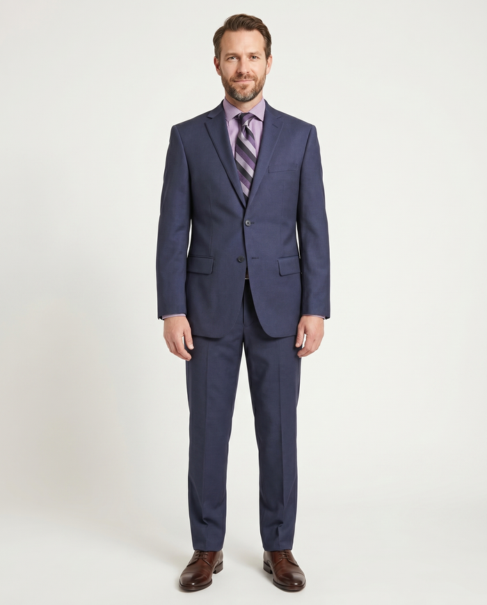 Mens Extra Slim Fit Blue Textured Two Button Wool Suit - The Suit Depot