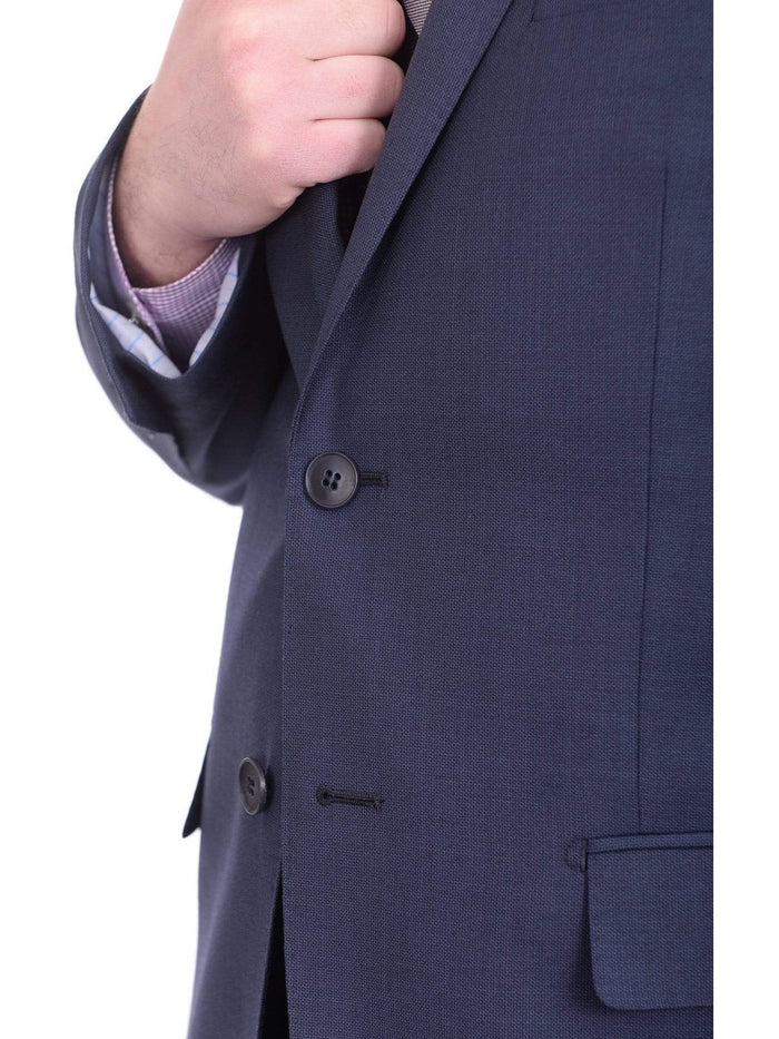 London Fog TWO PIECE SUITS Mens Extra Slim Fit Blue Textured Two Button Wool Suit