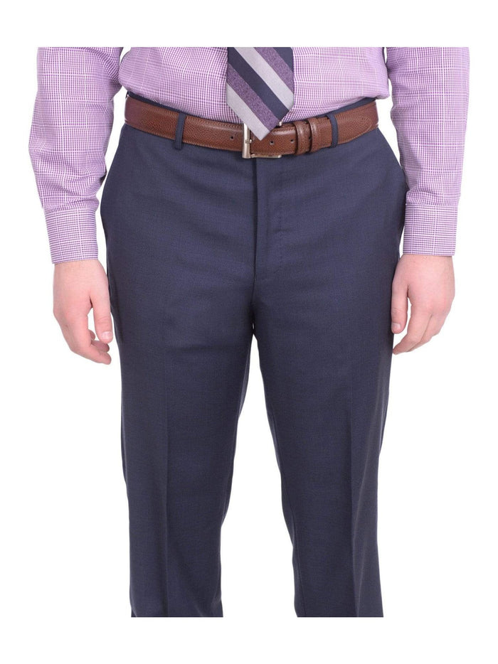 London Fog TWO PIECE SUITS Mens Extra Slim Fit Blue Textured Two Button Wool Suit
