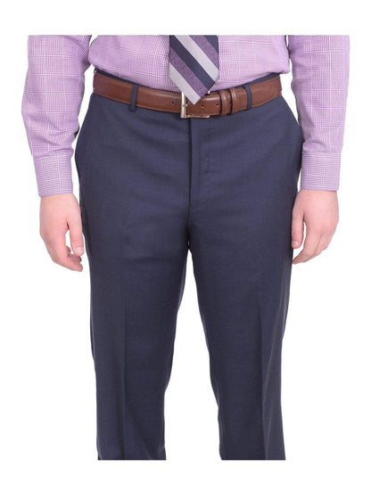 London Fog TWO PIECE SUITS Mens Extra Slim Fit Blue Textured Two Button Wool Suit