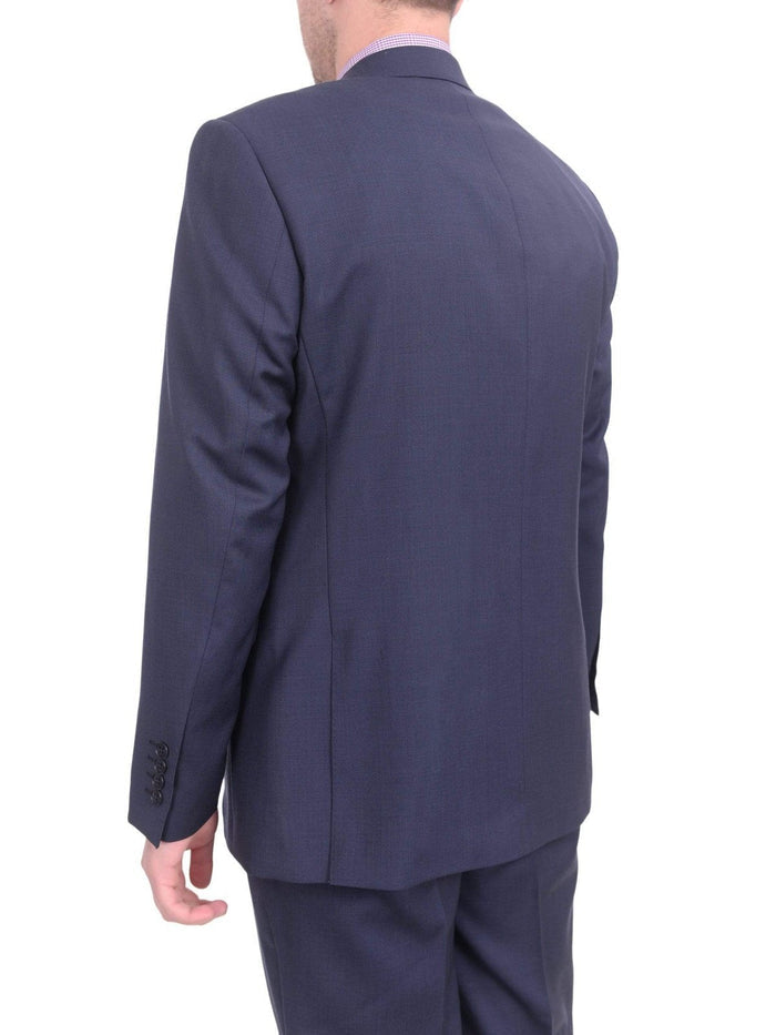 London Fog TWO PIECE SUITS Mens Extra Slim Fit Blue Textured Two Button Wool Suit