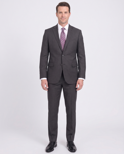 Mens Slim Fit Charcoal Gray Check Two Button Wool Suit - The Suit Depot