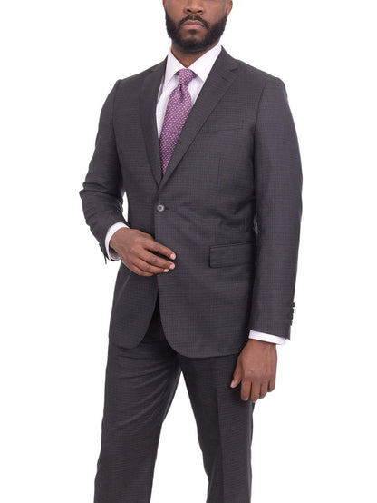 Mens Slim Fit Charcoal Gray Check Two Button Wool Suit - The Suit Depot