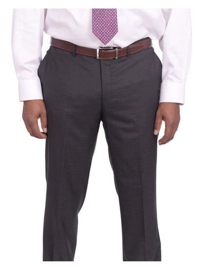 Label E TWO PIECE SUITS Mens Slim Fit Charcoal Gray Check Two Button Wool Suit