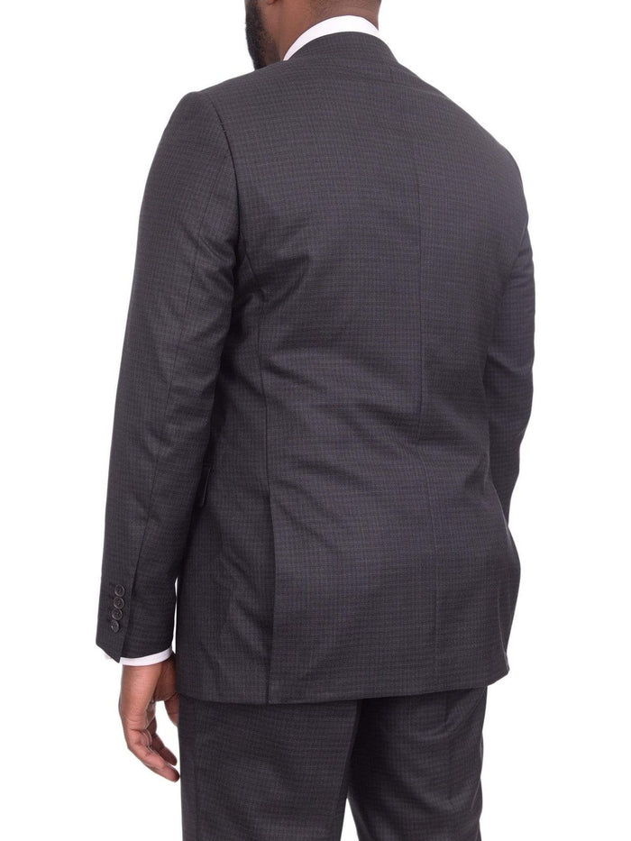 Label E TWO PIECE SUITS Mens Slim Fit Charcoal Gray Check Two Button Wool Suit