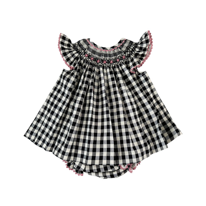 Nadia Black Gingham Handsmocked Dress