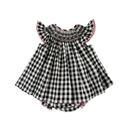 Nadia Black Gingham Handsmocked Dress