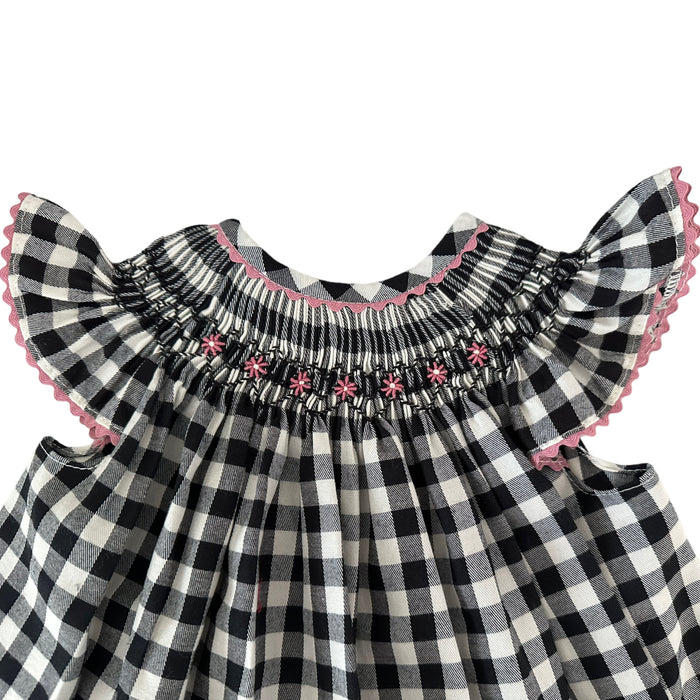 Nadia Black Gingham Handsmocked Dress