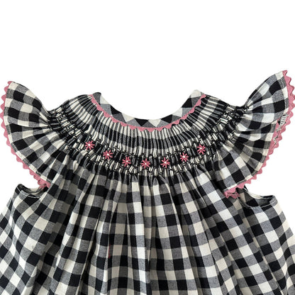 Nadia Black Gingham Handsmocked Dress