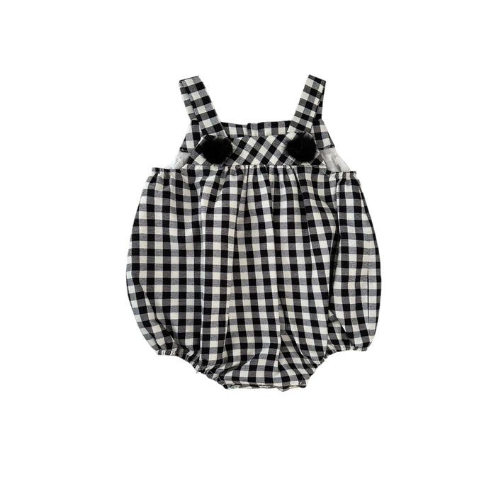 Nadia Black Gingham Pom Romper Bubble