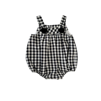 Nadia Black Gingham Pom Romper Bubble