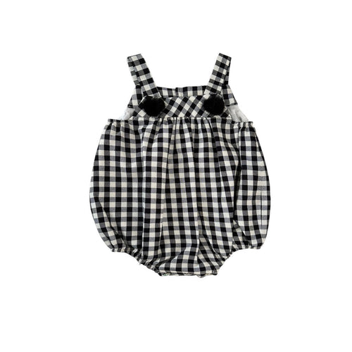 Nadia Black Gingham Pom Romper Bubble