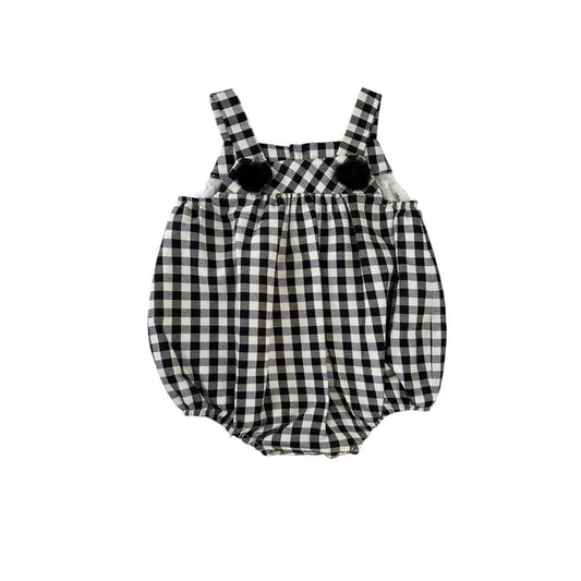 Nadia Black Gingham Pom Romper Bubble