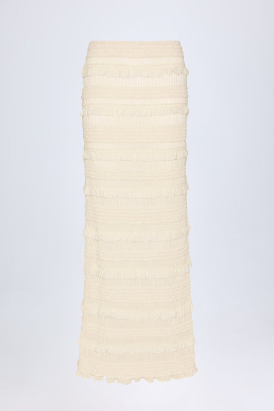 Ruffled Mid-Rise Maxi Skirt in Ivory