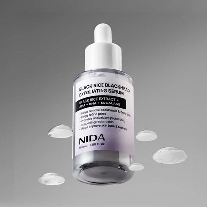 NIDA Black Rice Blackhead Exfoliating Serum - šveičiamasis veido serumas