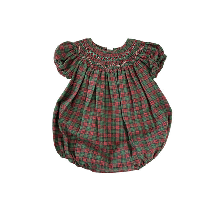 Noel Tartan Handsmocked Romper Bubble