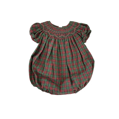 Noel Tartan Handsmocked Romper Bubble